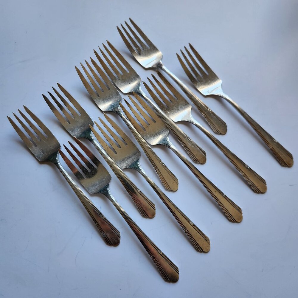 Art deco Salad Forks Andover Silver Plate Lot of 10 Silverplate 6 1/4 in
